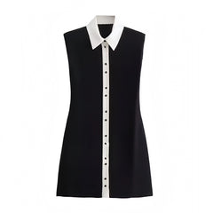 Black & White Contrast Button Down Bodycon Short Sleeve Mini Dress