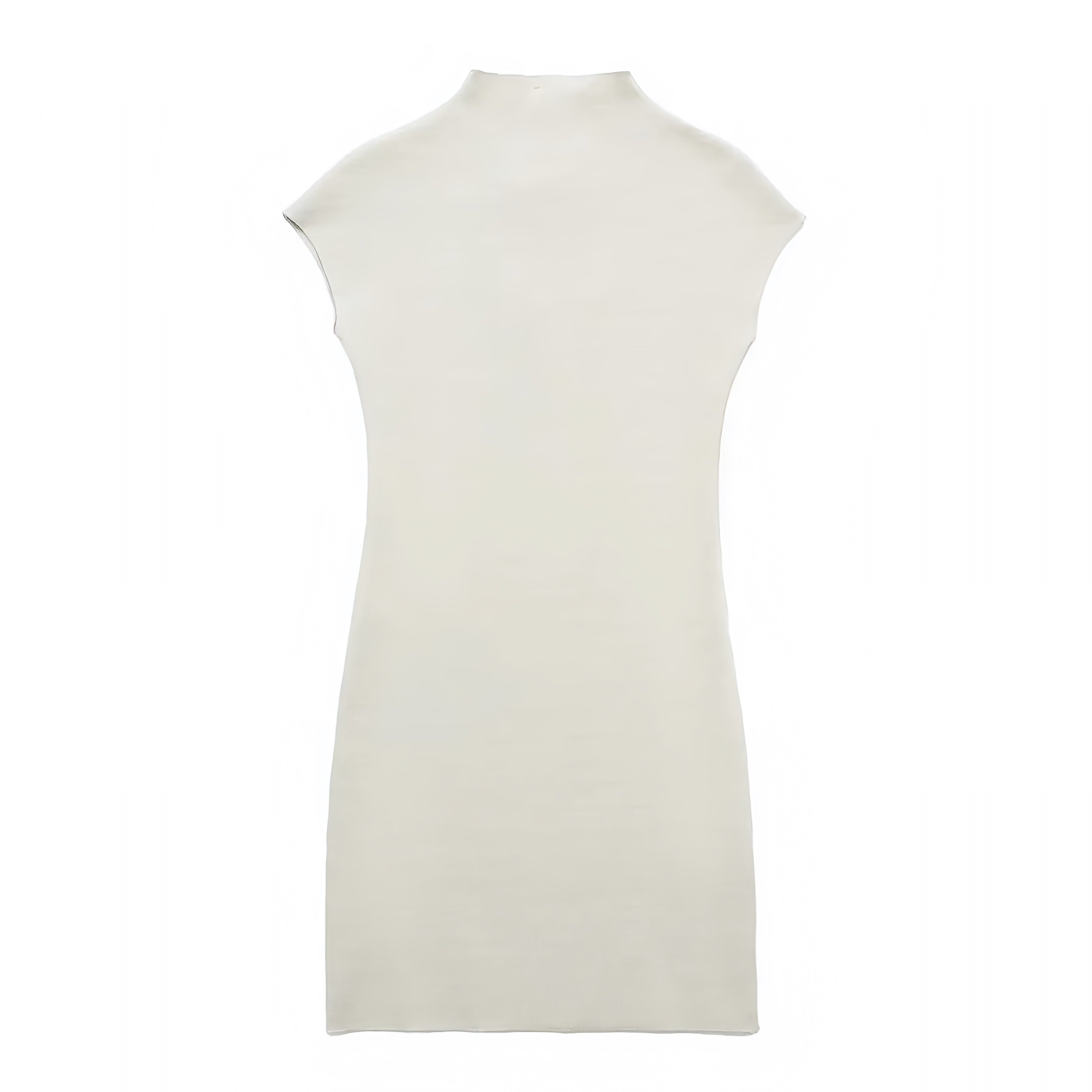 Beige Knit Turtleneck Bodycon Mini Dress