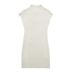 Beige Knit Turtleneck Bodycon Mini Dress