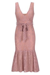 Mid Length Dark Green Lace Plunging Dress