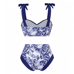 Navy Blue Floral Print Spaghetti Strap Underwire 2 Piece Bikini Set