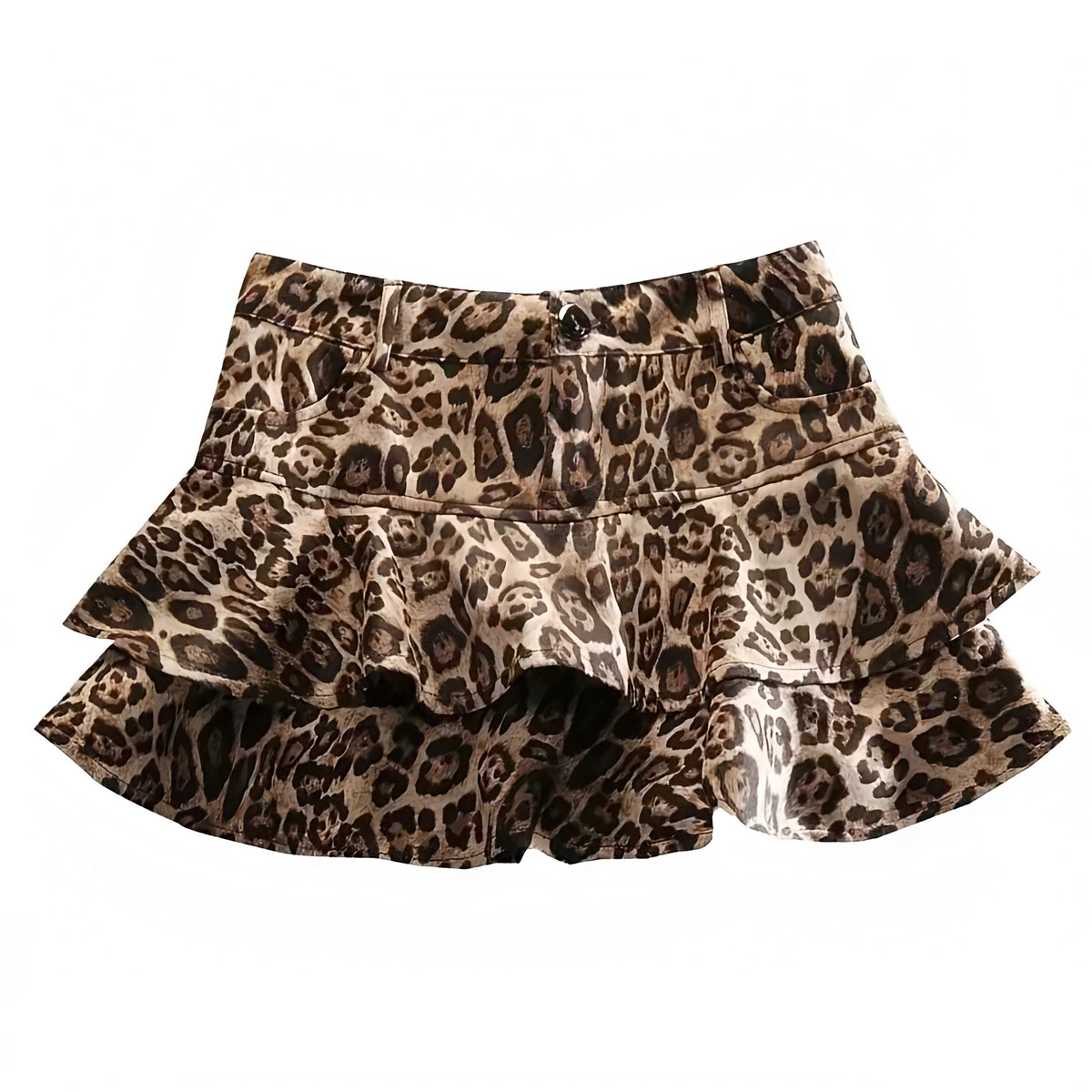 Leopard Print Layered Ruffle Low Rise Mini Skirt