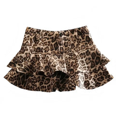 Leopard Print Layered Ruffle Low Rise Mini Skirt