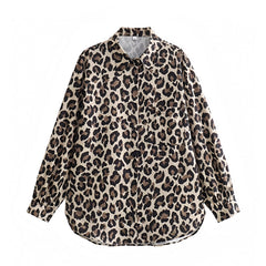 Leopard Print Button Down Long Sleeve Linen Shirt
