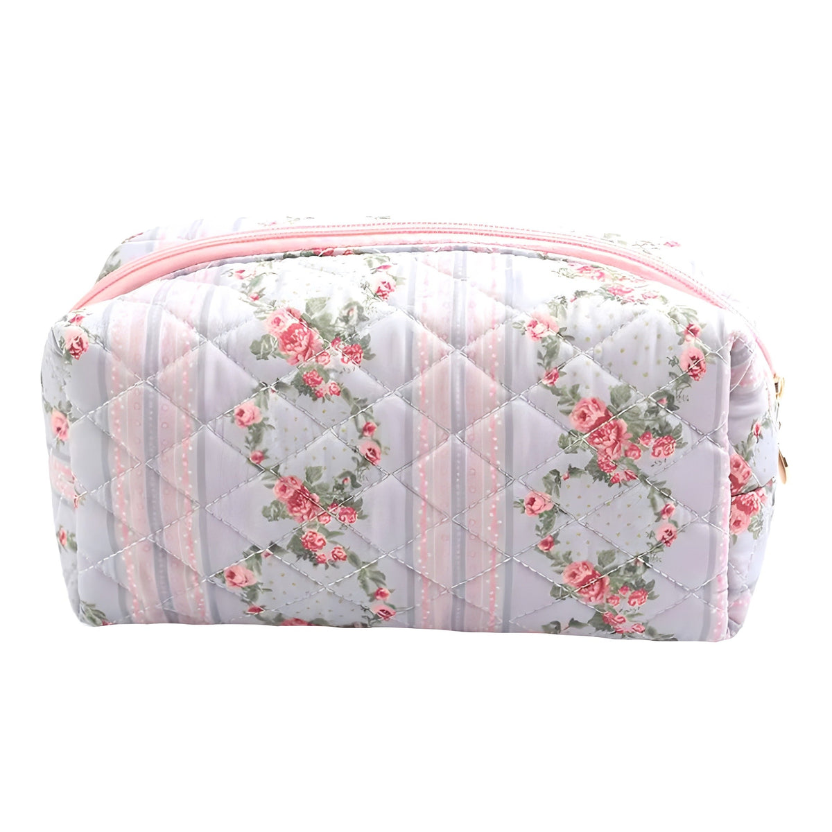 Light Blue & Pink Lovely Rose Print Makeup Bag