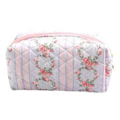 Light Blue & Pink Lovely Rose Print Makeup Bag
