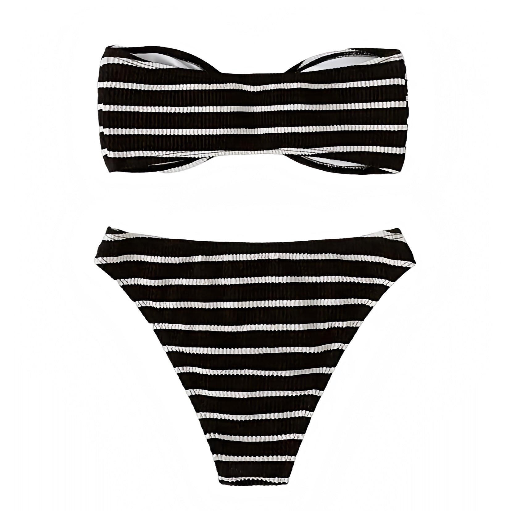 Black & White Striped Bandeau 2 Piece Bikini Set