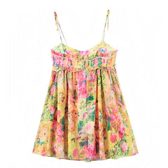 Havana Multi-Color Floral Print Spaghetti Strap Babydoll Mini Dress