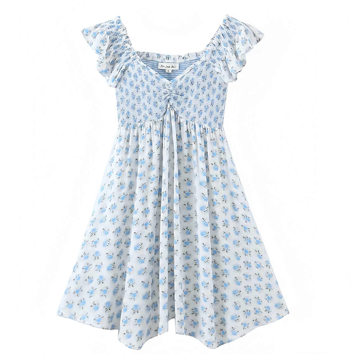 Harper Light Blue Floral Print Layered Ruffle Puff Sleeve Babydoll Mini Dress