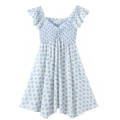 Harper Light Blue Floral Print Layered Ruffle Puff Sleeve Babydoll Mini Dress