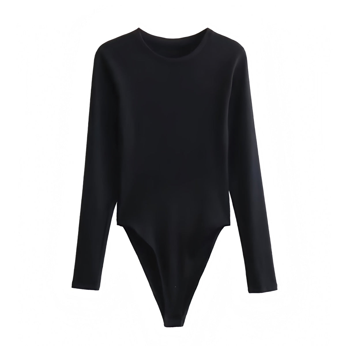 Black Cotton Bodycon Long Sleeve Slim Fit Round Neck Bodysuit