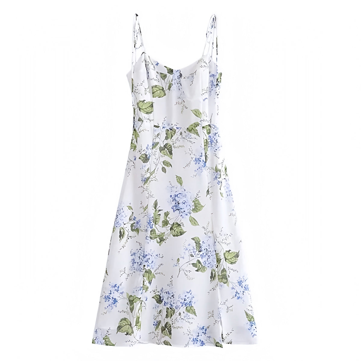 Hydrangea Light Blue Floral Print Spaghetti Strap Maxi Dress