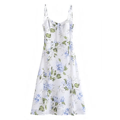 Hydrangea Light Blue Floral Print Spaghetti Strap Maxi Dress