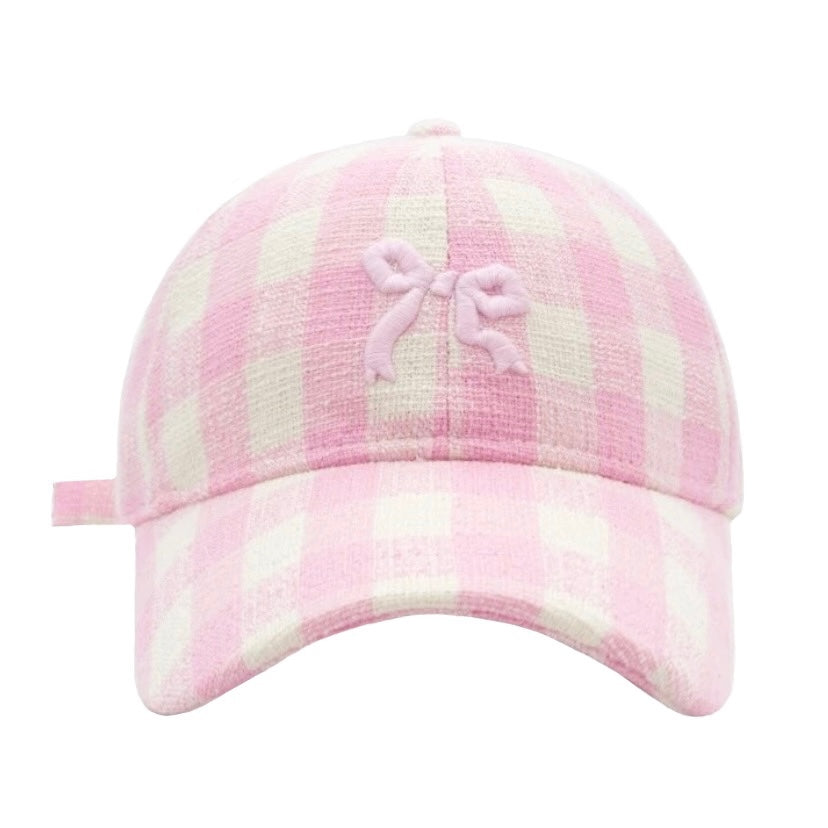 Light Pink Bow Gingham Checkered Trucker Sun Hat