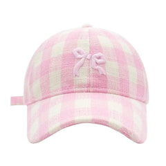 Light Pink Bow Gingham Checkered Trucker Sun Hat