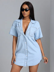 Effortlessly Chic: Simple Solid Color Denim Dress for Daily Wear