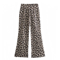 Leopard Print Slim Low-Mid Rise Trouser Flare Pants