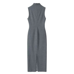 Dark Gray Turtleneck Pencil Maxi Dress