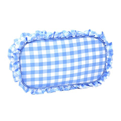 Light Blue Gingham Print Ruffle Makeup Bag