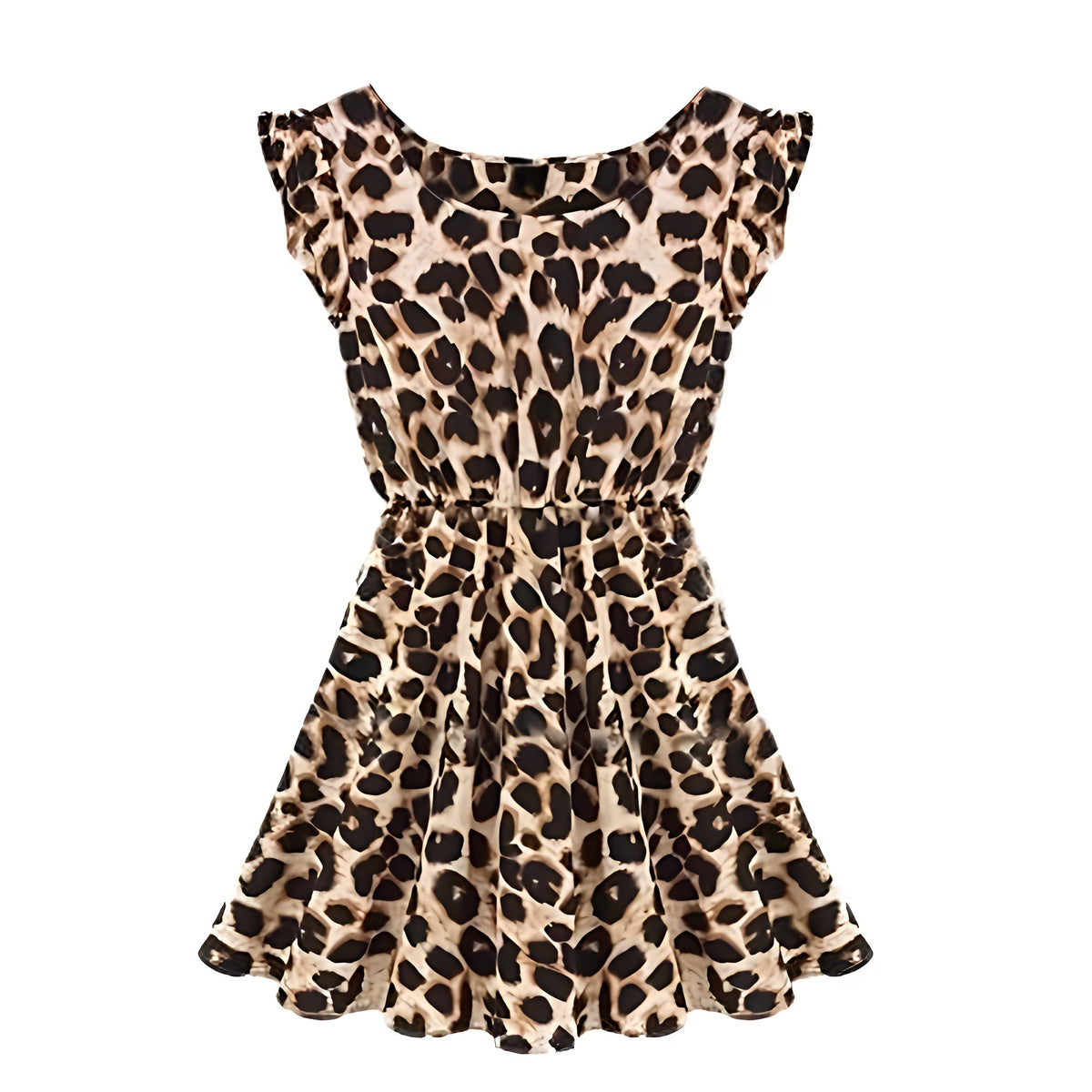 Leopard Print Layered Ruffle Short Sleeve Mini Dress