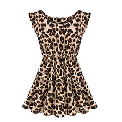 Leopard Print Layered Ruffle Short Sleeve Mini Dress