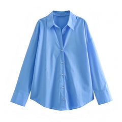 Sea Blue Button Down Long Sleeve Linen Cotton Shirt