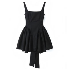 Black Bow Corset Backless Drop Waist Spaghetti Strap Mini Dress