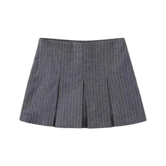 Dark Gray Striped Pleated Mini Skirt