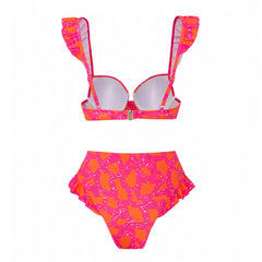 Havana Hot Pink Patterned Ruffle Trim Underwire 2 Piece Bikini Set