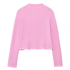 Light Pink Knit Button-Down Cardigan Crop Sweater