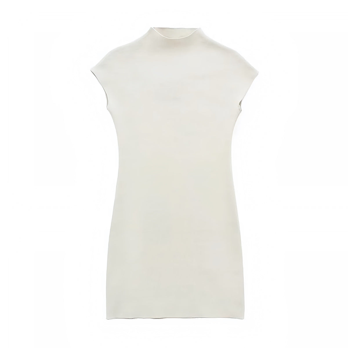 Beige Knit Turtleneck Bodycon Mini Dress