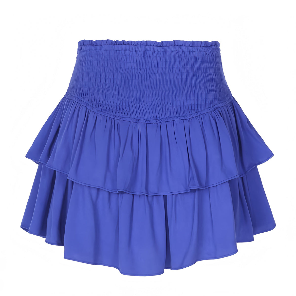 Dark Blue Layered Ruffle Smocked Mid-High Rise Mini Skirt