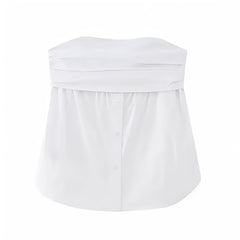 White Linen Button Down Strapless Tube Top