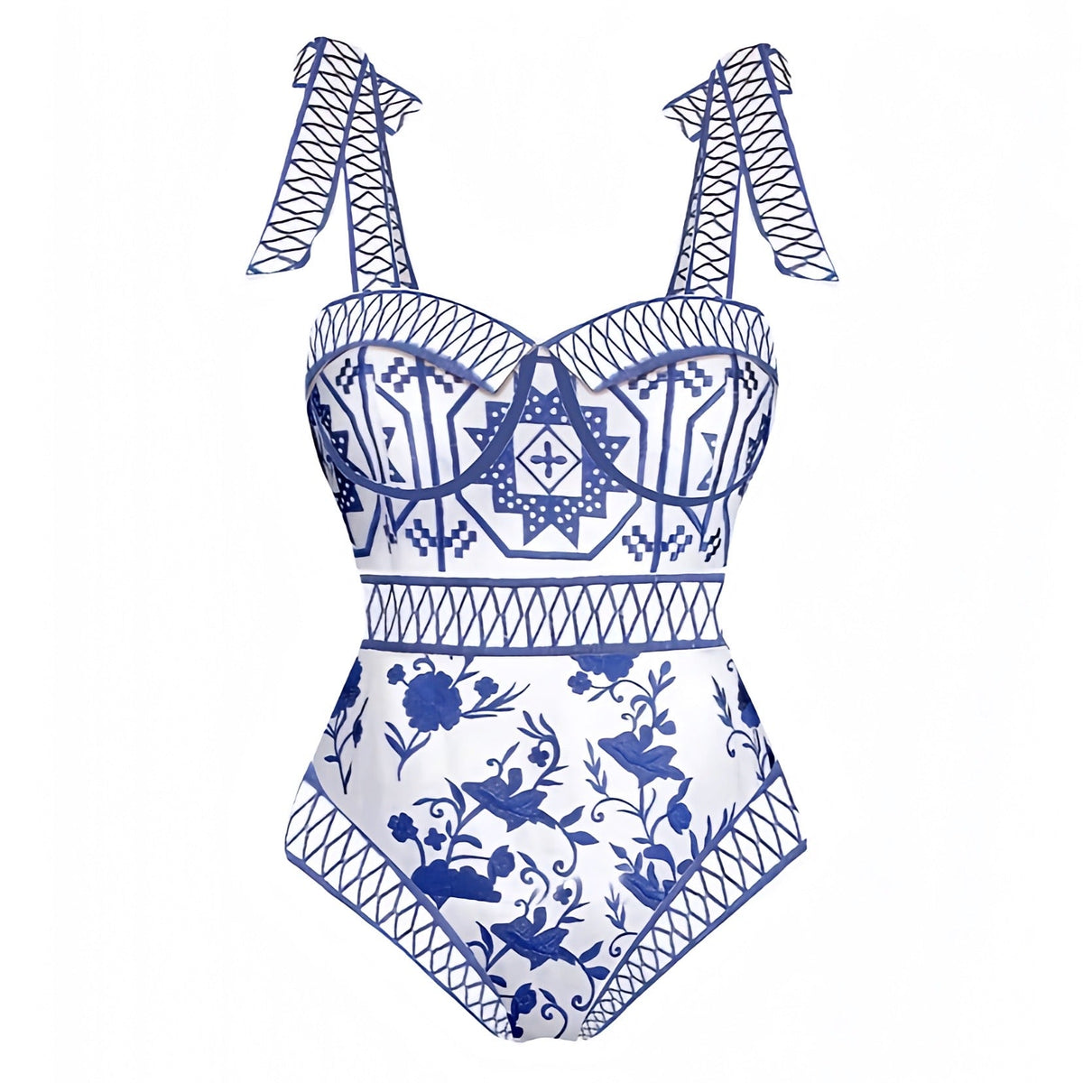 Lindos Dark Blue & White Floral Patterned Underwire One Piece Swimsuit