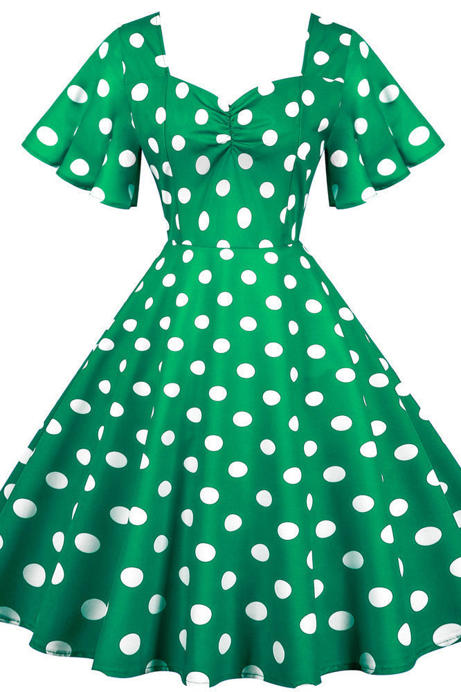 Green And White Short Sleeve Polka Dot Dress – Toadds