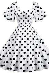 Green And White Short Sleeve Polka Dot Dress