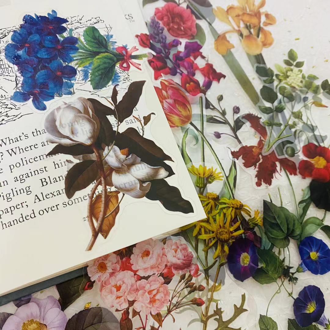 40pcs/pack Vintage Flower Illustration Stickers