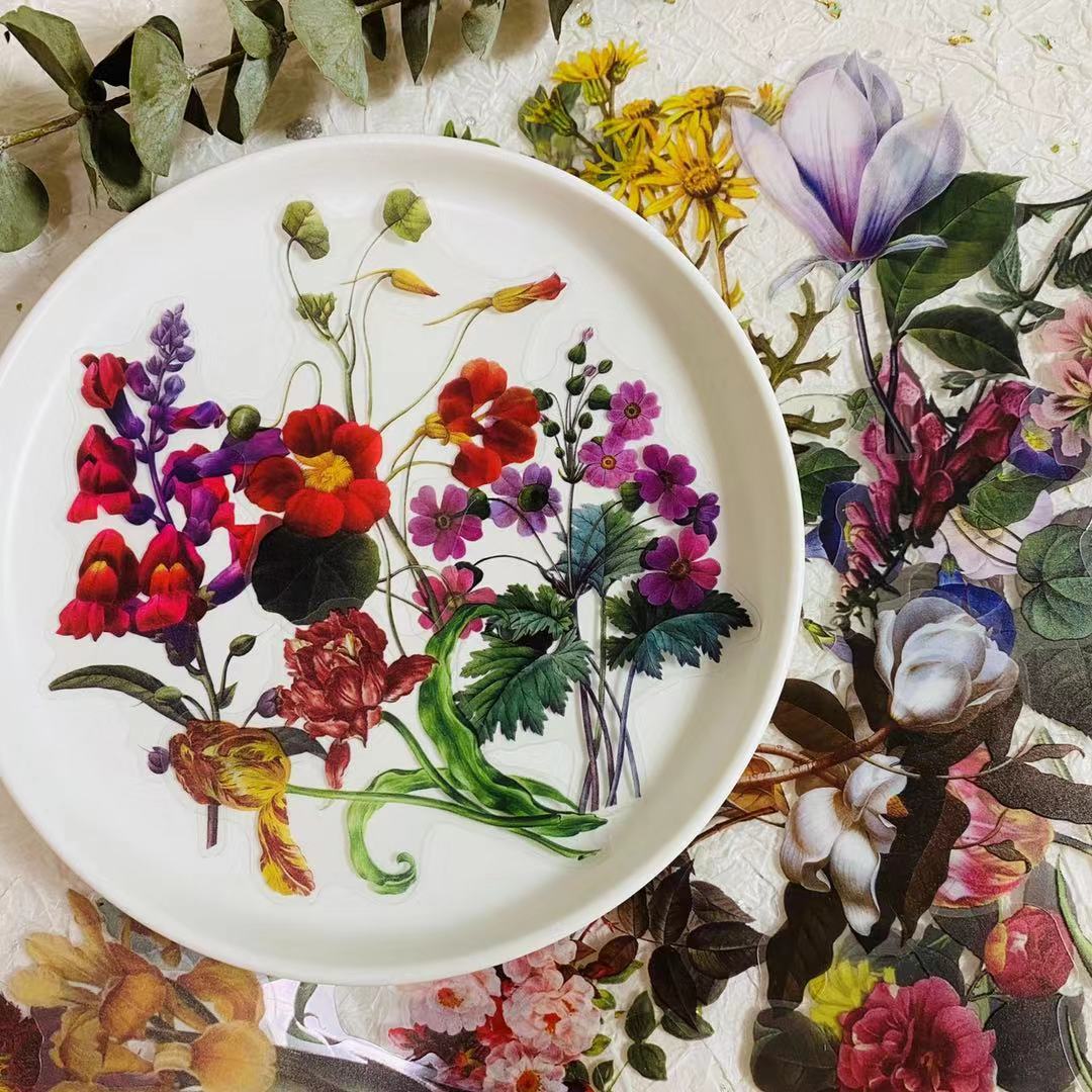 40pcs/pack Vintage Flower Illustration Stickers