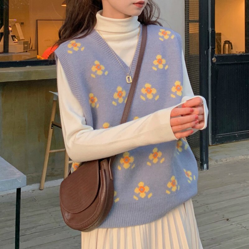 Blue Sleeveless V-neck Sweater