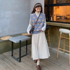 Blue Sleeveless V-neck Sweater