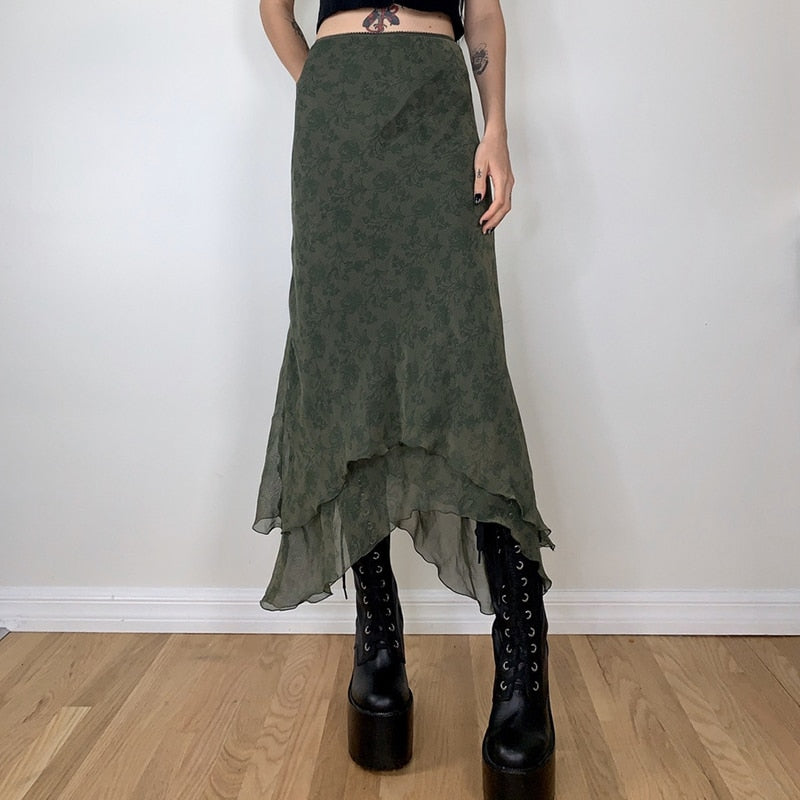 Goblincore Floral Long Skirt