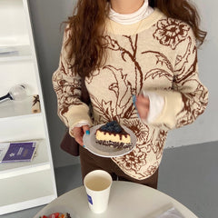 Irregular Retro Fashion Floral Sweater
