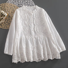Lace Embroidery Long Sleeve Blouse