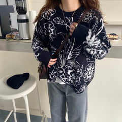 Irregular Retro Fashion Floral Sweater