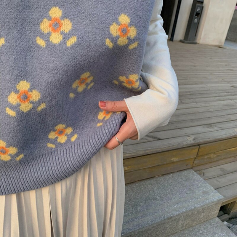 Blue Sleeveless V-neck Sweater