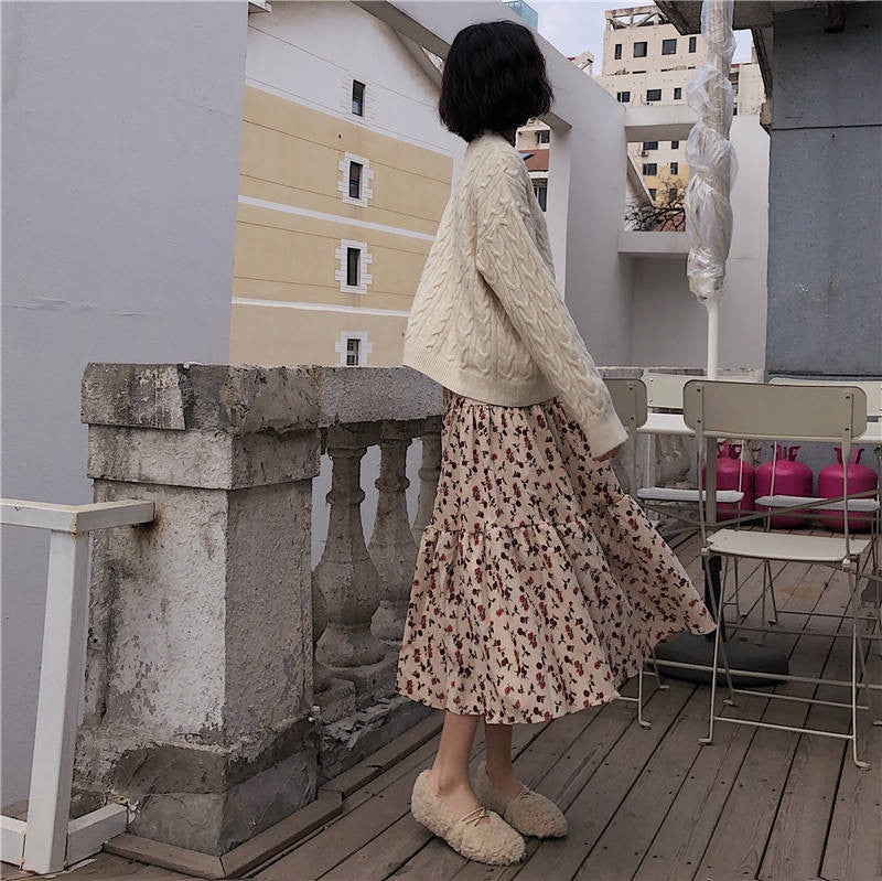 Corduroy High Waist Long Skirt