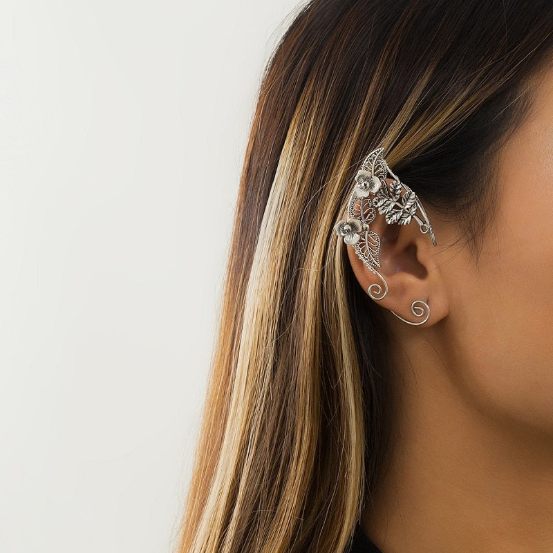 Fairycore Rose Flower Elf Ear Cuff Earring