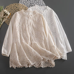 Lace Embroidery Long Sleeve Blouse