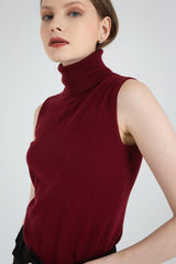 Turtle Neck Sleeveless Knitted Sweater