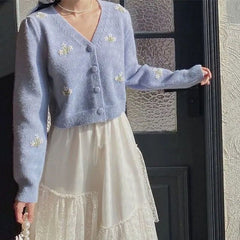 Floral Embroidered Knitted Cardigan